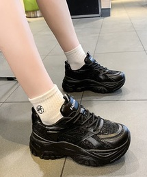ミックス ツイード レースアップ 厚底 シューズ