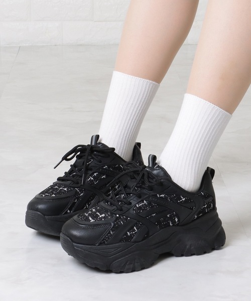 Lace Ladies（レースレディース）の「ミックス ツイード レースアップ 厚底 シューズ（スニーカー・レディース・アイボリー/ブラック・23.5/ 25/23/24/22.5/24.5）」の5枚目の写真