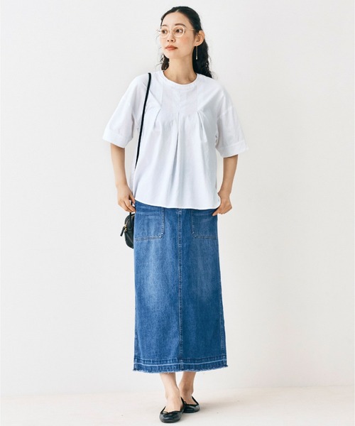 and myera(アンド マイラ)の「and myera 台形のデニムスカート(デニムスカート・レディース・ブルー・MEDIUM/LARGE/X-LARGE/SMALL)」の4枚目の写真