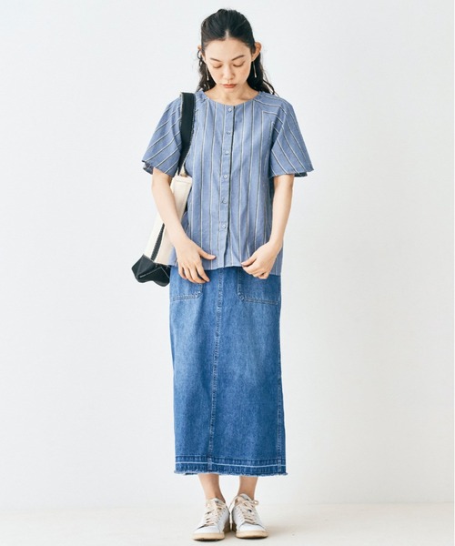 and myera(アンド マイラ)の「and myera 台形のデニムスカート(デニムスカート・レディース・ブルー・MEDIUM/LARGE/X-LARGE/SMALL)」の10枚目の写真