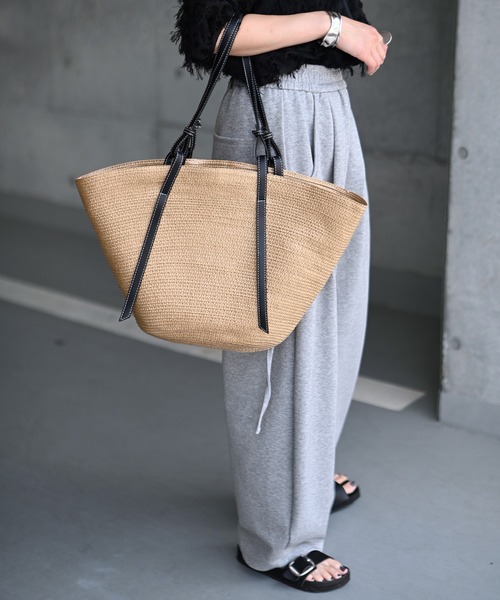 Marient(マリエント)の「カゴトートBAG(かごバッグ・レディース・ベージュ/ブラック・FREE)」の2枚目の写真