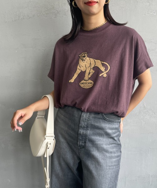 AMERICANA（アメリカーナ）の「[Americana/アメリカーナ] ベルギーリネン天竺 アニマルプリントTシャツ（Tシャツ/カットソー・レディース・ホワイト/ブラウン/ダークグレー・ONE SIZE）」の3枚目の写真