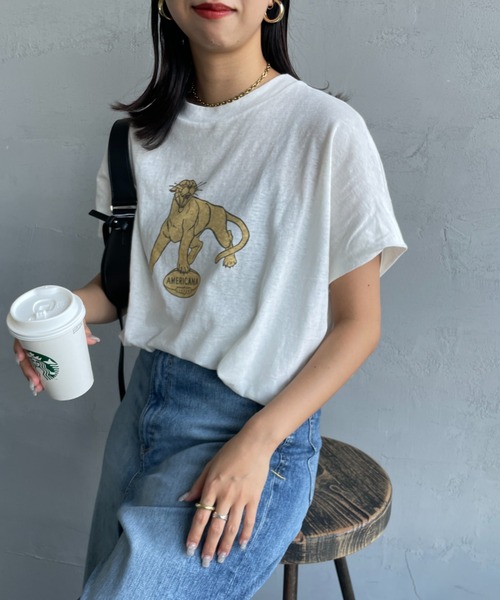 AMERICANA（アメリカーナ）の「[Americana/アメリカーナ] ベルギーリネン天竺 アニマルプリントTシャツ（Tシャツ/カットソー・レディース・ホワイト/ブラウン/ダークグレー・ONE SIZE）」の7枚目の写真