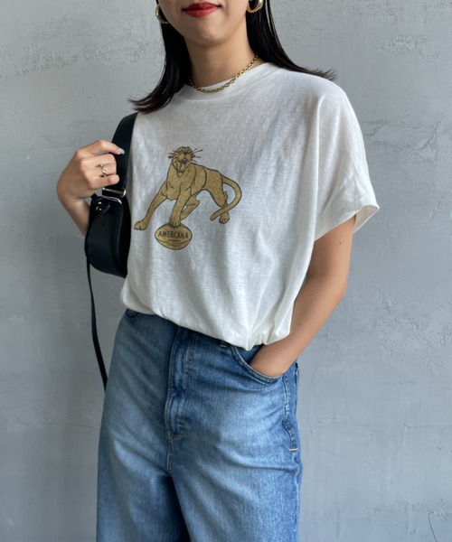 AMERICANA（アメリカーナ）の「[Americana/アメリカーナ] ベルギーリネン天竺 アニマルプリントTシャツ（Tシャツ/カットソー・レディース・ホワイト/ブラウン/ダークグレー・ONE SIZE）」の8枚目の写真