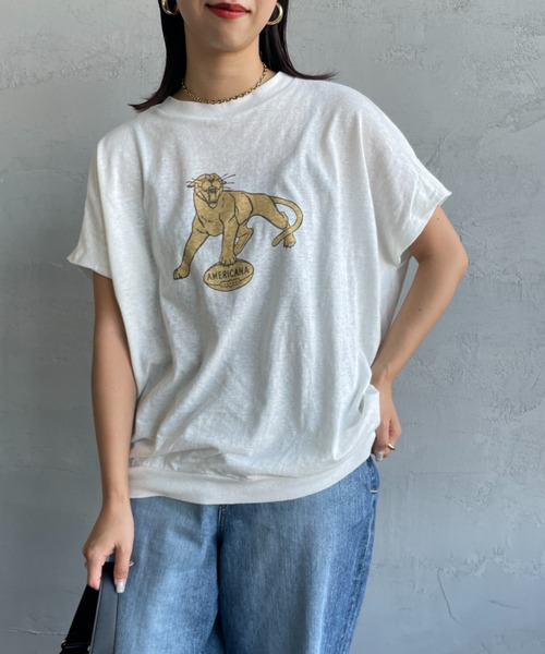 AMERICANA（アメリカーナ）の「[Americana/アメリカーナ] ベルギーリネン天竺 アニマルプリントTシャツ（Tシャツ/カットソー・レディース・ホワイト/ブラウン/ダークグレー・ONE SIZE）」の12枚目の写真