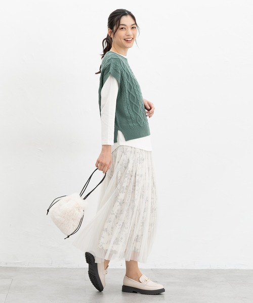 PLATZ PLEASE ホワイト プリーツスカート ボックスプリーツスカート｜WOMEN｜250ISB31-294B｜AZUL BY