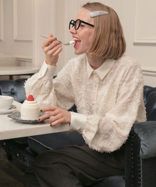 BONLECILL noir】2way フリンジジャガードパールボタン