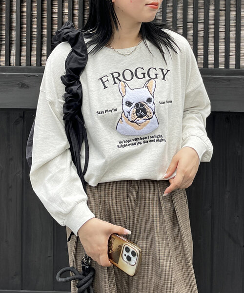 CPCM(シーピーシーエム)の「サガラ刺繍ロングスリーブT(Tシャツ/カットソー・レディース・アイボリー/ネイビー/ホワイト/ブラック・FREE)」の3枚目の写真