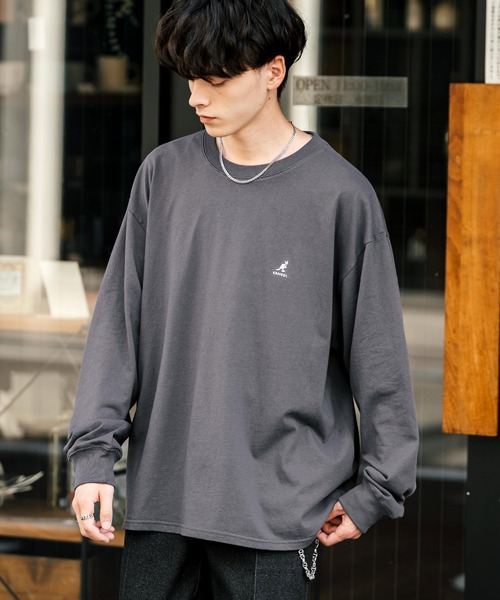 KANGOL(カンゴール)の「【KANGOL/カンゴール】別注コラボオーバーサイズワンポイント刺繍長袖Tシャツ/ロンT(Tシャツ/カットソー・メンズ・ブルー/ブラック/ブルーグリーン/ホワイト/チャコール・M/XL/L)」の4枚目の写真