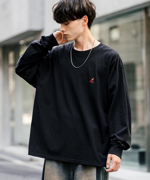 KANGOL(カンゴール)の「【KANGOL/カンゴール】別注コラボオーバーサイズワンポイント刺繍長袖Tシャツ/ロンT(Tシャツ/カットソー・メンズ・ブルー/ブラック/ブルーグリーン/ホワイト/チャコール・M/XL/L)」の3枚目の写真