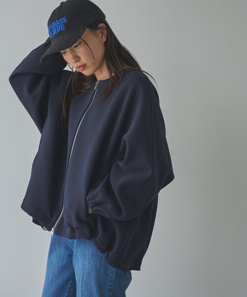 RONEL(ロネル)の「ダブルジャージーノーカラージャケット(ブルゾン・レディース・ブラック/ネイビー/ナチュラル・S/M/L)」の3枚目の写真