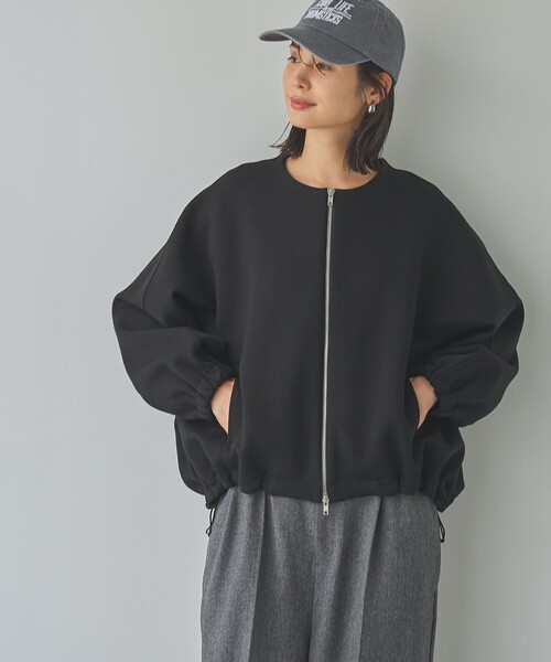 RONEL(ロネル)の「ダブルジャージーノーカラージャケット(ブルゾン・レディース・ブラック/ネイビー/ナチュラル・S/M/L)」の7枚目の写真