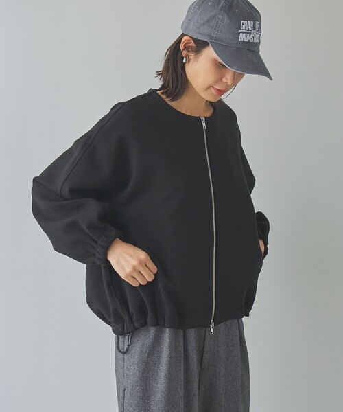 RONEL(ロネル)の「ダブルジャージーノーカラージャケット(ブルゾン・レディース・ブラック/ネイビー/ナチュラル・S/M/L)」の8枚目の写真