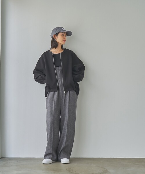 RONEL(ロネル)の「ダブルジャージーノーカラージャケット(ブルゾン・レディース・ブラック/ネイビー/ナチュラル・S/M/L)」の11枚目の写真