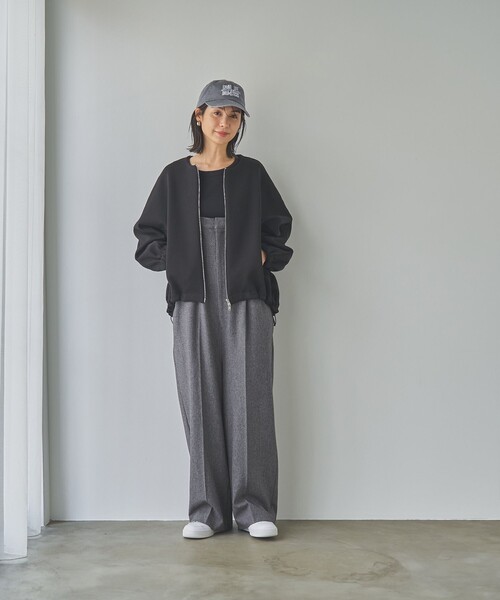 RONEL(ロネル)の「ダブルジャージーノーカラージャケット(ブルゾン・レディース・ブラック/ネイビー/ナチュラル・S/M/L)」の14枚目の写真