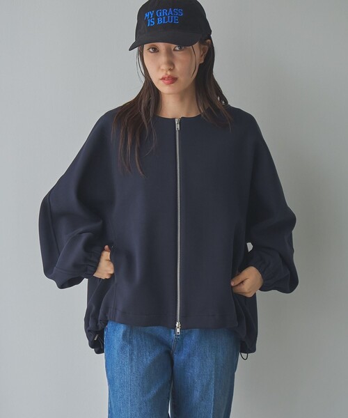 RONEL(ロネル)の「ダブルジャージーノーカラージャケット(ブルゾン・レディース・ブラック/ネイビー/ナチュラル・S/M/L)」の15枚目の写真