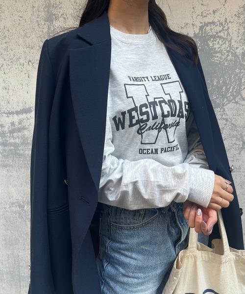 Ocean Pacific(オーシャンパシフィック)の「【OP/オーピー】【限定商品】レディースカレッジロゴロングTシャツ(Tシャツ/カットソー・レディース・ホワイト/チャコールグレー/ベージュ/ヘザーグレー・LARGE/MEDIUM/SMALL/X-LARGE)」の4枚目の写真