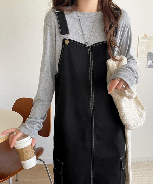 classicalelf（クラシカルエルフ）の「大人が着るカジュアル新定番！綿100％配色ステッチロング丈ジャンパースカート（ジャンパースカート・レディース・アイボリー/チャコール/ブラック・SMALL/MEDIUM/LARGE/X-LARGE）」の18枚目の写真