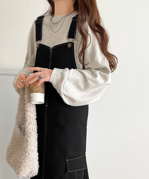 classicalelf（クラシカルエルフ）の「大人が着るカジュアル新定番！綿100％配色ステッチロング丈ジャンパースカート（ジャンパースカート・レディース・アイボリー/チャコール/ブラック・SMALL/MEDIUM/LARGE/X-LARGE）」の20枚目の写真