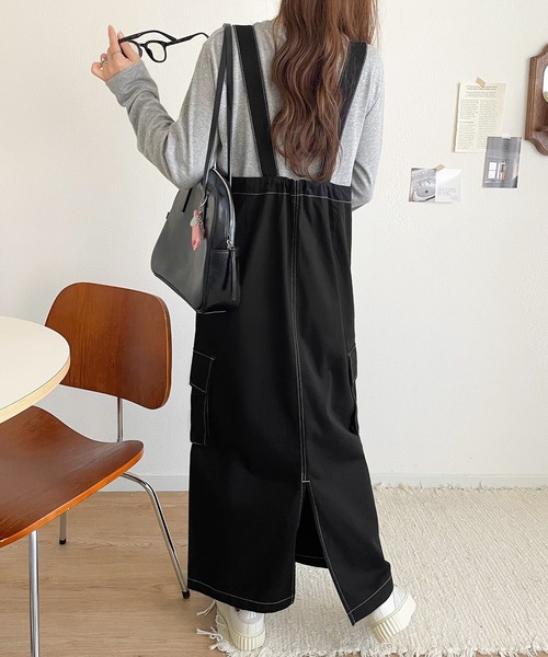 classicalelf（クラシカルエルフ）の「大人が着るカジュアル新定番！綿100％配色ステッチロング丈ジャンパースカート（ジャンパースカート・レディース・アイボリー/チャコール/ブラック・SMALL/MEDIUM/LARGE/X-LARGE）」の21枚目の写真