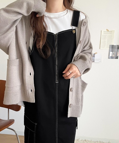 classicalelf（クラシカルエルフ）の「大人が着るカジュアル新定番！綿100％配色ステッチロング丈ジャンパースカート（ジャンパースカート・レディース・アイボリー/チャコール/ブラック・SMALL/MEDIUM/LARGE/X-LARGE）」の22枚目の写真