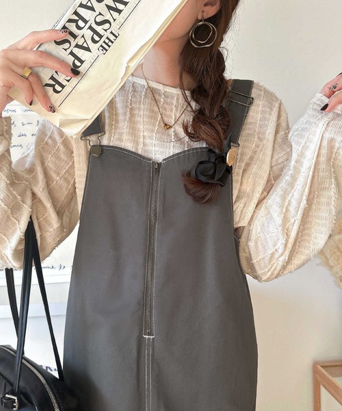 classicalelf（クラシカルエルフ）の「大人が着るカジュアル新定番！綿100％配色ステッチロング丈ジャンパースカート（ジャンパースカート・レディース・アイボリー/チャコール/ブラック・SMALL/MEDIUM/LARGE/X-LARGE）」の14枚目の写真