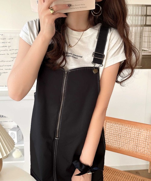 classicalelf（クラシカルエルフ）の「大人が着るカジュアル新定番！綿100％配色ステッチロング丈ジャンパースカート（ジャンパースカート・レディース・アイボリー/チャコール/ブラック・SMALL/MEDIUM/LARGE/X-LARGE）」の9枚目の写真