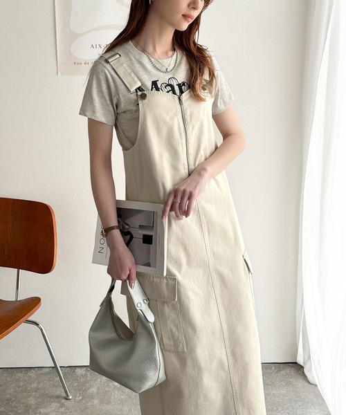 classicalelf（クラシカルエルフ）の「大人が着るカジュアル新定番！綿100％配色ステッチロング丈ジャンパースカート（ジャンパースカート・レディース・アイボリー/チャコール/ブラック・SMALL/MEDIUM/LARGE/X-LARGE）」の6枚目の写真