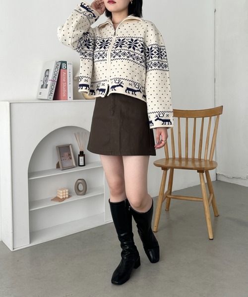 CLEA(クレア)の「ノルディックカウチンジップニットカーディガン(ニット/セーター・レディース・レッド/アイボリー/ブルー・FREE)」の12枚目の写真