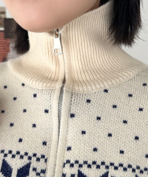 CLEA(クレア)の「ノルディックカウチンジップニットカーディガン(ニット/セーター・レディース・レッド/アイボリー/ブルー・FREE)」の9枚目の写真