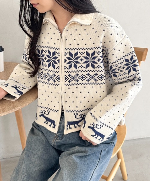 セール】ノルディックカウチンジップニットカーディガン（ニット
