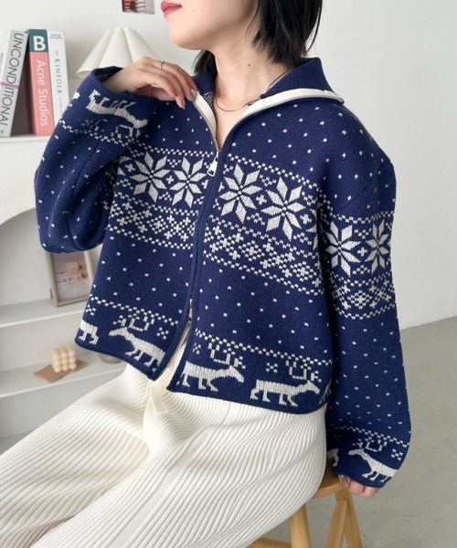 セール】ノルディックカウチンジップニットカーディガン（ニット