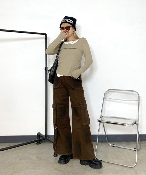 non-hedge(ノンヘッジ)の「アンサンブル風ショート丈ロンT(Tシャツ/カットソー・レディース・ブラック/ベージュ/オフホワイト・FREE)」の8枚目の写真