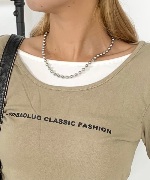 non-hedge(ノンヘッジ)の「アンサンブル風ショート丈ロンT(Tシャツ/カットソー・レディース・ブラック/ベージュ/オフホワイト・FREE)」の13枚目の写真