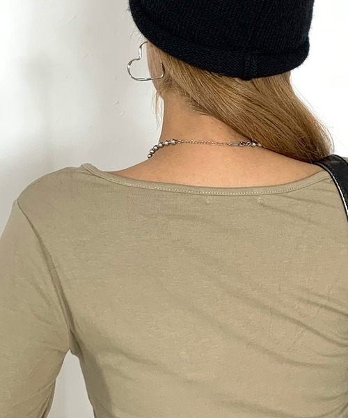 non-hedge(ノンヘッジ)の「アンサンブル風ショート丈ロンT(Tシャツ/カットソー・レディース・ブラック/ベージュ/オフホワイト・FREE)」の14枚目の写真