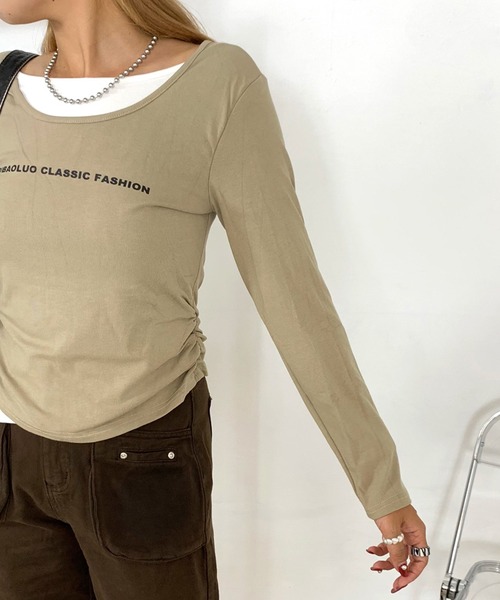 non-hedge(ノンヘッジ)の「アンサンブル風ショート丈ロンT(Tシャツ/カットソー・レディース・ブラック/ベージュ/オフホワイト・FREE)」の15枚目の写真
