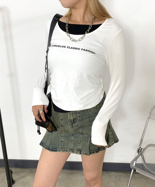 non-hedge(ノンヘッジ)の「アンサンブル風ショート丈ロンT(Tシャツ/カットソー・レディース・ブラック/ベージュ/オフホワイト・FREE)」の21枚目の写真