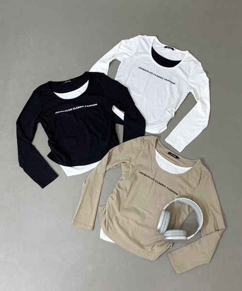 non-hedge(ノンヘッジ)の「アンサンブル風ショート丈ロンT(Tシャツ/カットソー・レディース・ブラック/ベージュ/オフホワイト・FREE)」の22枚目の写真