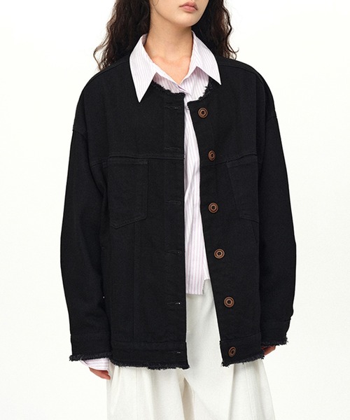 未使用❗️aa. デニム ノーカラージャケット ブラック ノーカラー ブラックデニムジャケット FQ24W150【Fano Studios