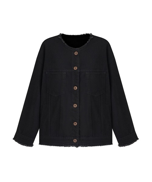 ノーカラー ブラックデニムジャケット FQ24W150【Fano Studios
