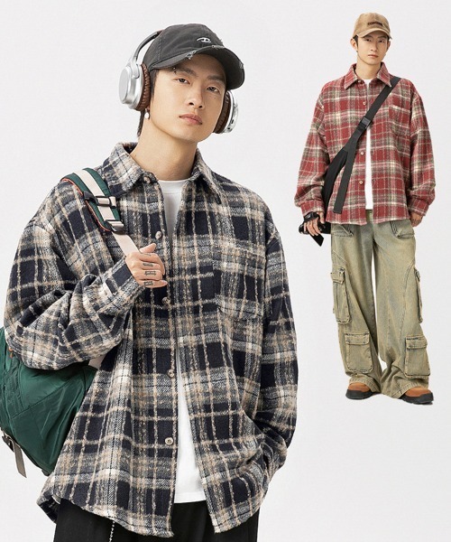 Ressaca（レサーカ）の「オーバーサイズヴィンテージライクチェック柄シャツ（シャツ/ブラウス・メンズ・ブルー/ブラック/レッド・XL/L/M）」の4枚目の写真