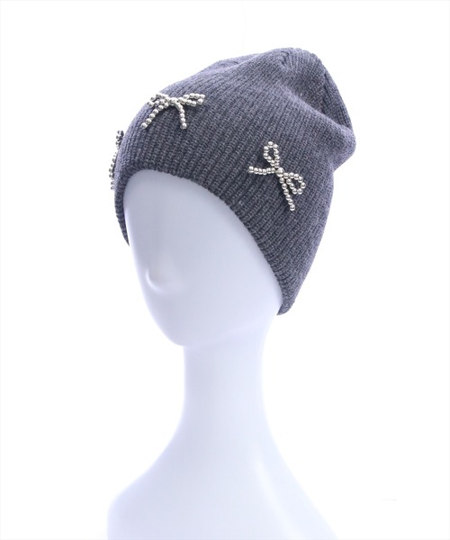 clear（クリア）の「リボンビジューニット帽[バレエコア 韓国ファッション]≪再入荷≫（ニットキャップ/ビーニー・レディース・ブラック/アイボリー/グレー・F）」の3枚目の写真