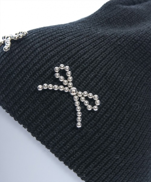 clear（クリア）の「リボンビジューニット帽[バレエコア 韓国ファッション]≪再入荷≫（ニットキャップ/ビーニー・レディース・ブラック/アイボリー/グレー・F）」の5枚目の写真