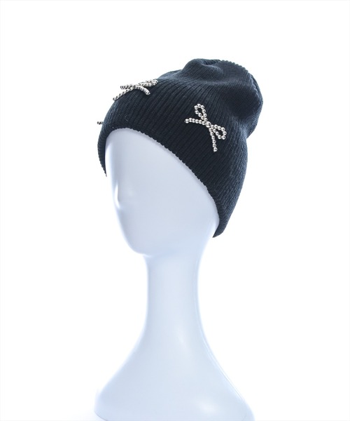 clear（クリア）の「リボンビジューニット帽[バレエコア 韓国ファッション]≪再入荷≫（ニットキャップ/ビーニー・レディース・ブラック/アイボリー/グレー・F）」の7枚目の写真