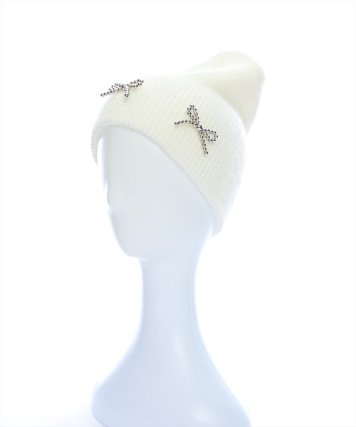 clear（クリア）の「リボンビジューニット帽[バレエコア 韓国ファッション]≪再入荷≫（ニットキャップ/ビーニー・レディース・ブラック/アイボリー/グレー・F）」の9枚目の写真