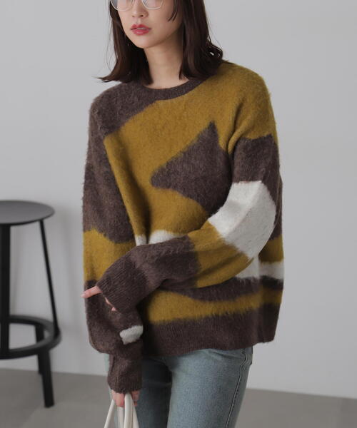 FREE'S MART（フリーズマート）の「◆起毛ニュアンス柄ニット（ニット/セーター・レディース・ブラウン/ホワイト/グレー・FREE）」の3枚目の写真