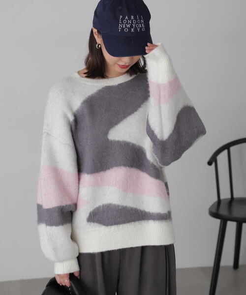 FREE'S MART（フリーズマート）の「◆起毛ニュアンス柄ニット（ニット/セーター・レディース・ブラウン/ホワイト/グレー・FREE）」の2枚目の写真