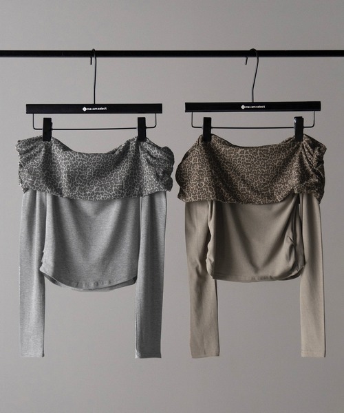 me+em select（ミームセレクト）の「【 ２color 】レオパードワイドオフショルカットソートップス ／ leopard wide off-shoulder cutsew tops（Tシャツ/カットソー・レディース・ブラウン/グレー・FREE）」の3枚目の写真