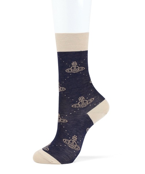 Vivienne Westwood ACCESSORIES(ヴィヴィアンウエストウッドアクセサリー)の「ORB オールオーバー ソックス【249157 837L】(ソックス/靴下・レディース・ブラウン/グリーン/ネイビー・FREE)」の3枚目の写真