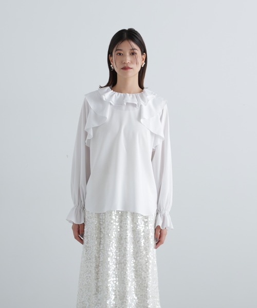 N.(N. Natural Beauty Basic)(エヌエヌナチュラルビューティーベーシック)の「ダブルフリルカラーブラウス(シャツ/ブラウス・レディース・オフホワイト/ブルー・MEDIUM)」の12枚目の写真